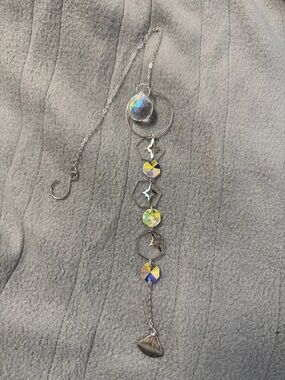 Silver Star & Faceted Crystal Pendant Drop Sun Catcher - Iridescent